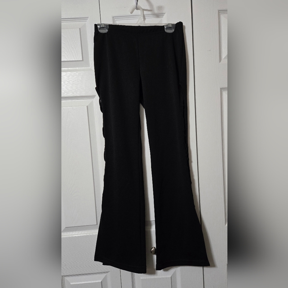 Black Pants Lace Up Sides with Flared open Ankle, Medium, Excellent Condition